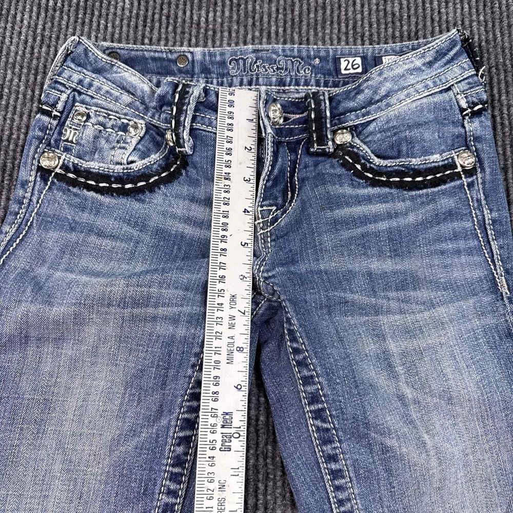 MISS ME Jeans womens 26x32 low rise Boot Peace Sign Rhinestone Y2K embelished - Picture 6 of 11